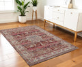 4' X 6' Ivory And Red Floral Distressed Area Rug