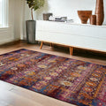 4' X 6' Blue Yellow And Red Floral Distressed Area Rug