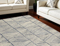 8' X 12' Blue And White Wool Geometric Area Rug