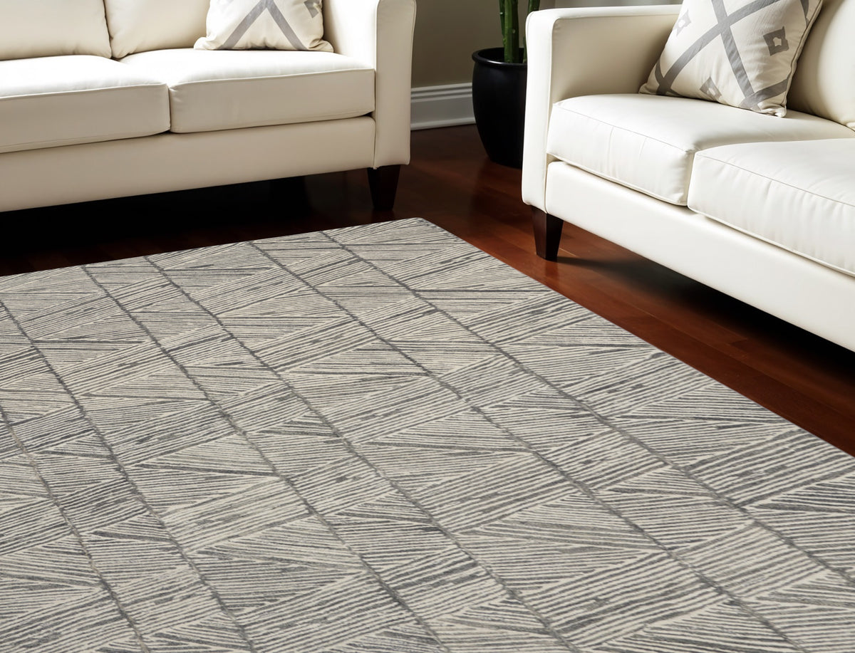 8' X 12' Gray and White Wool Abstract Area Rug