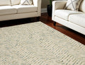 8' X 10' Ivory Blue and Green Wool Chevron Area Rug