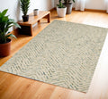 4' X 6' Ivory Blue and Green Wool Chevron Area Rug