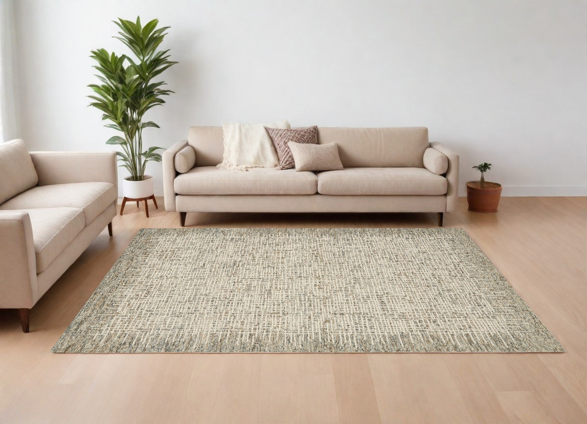 8' X 12' Ivory Brown and Gray Wool Abstract Area Rug