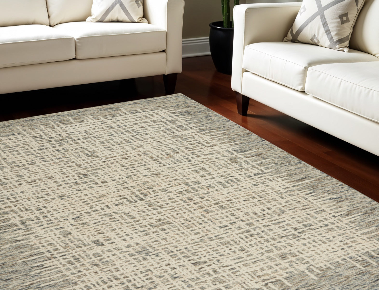8' X 10' Ivory Brown and Gray Wool Abstract Area Rug