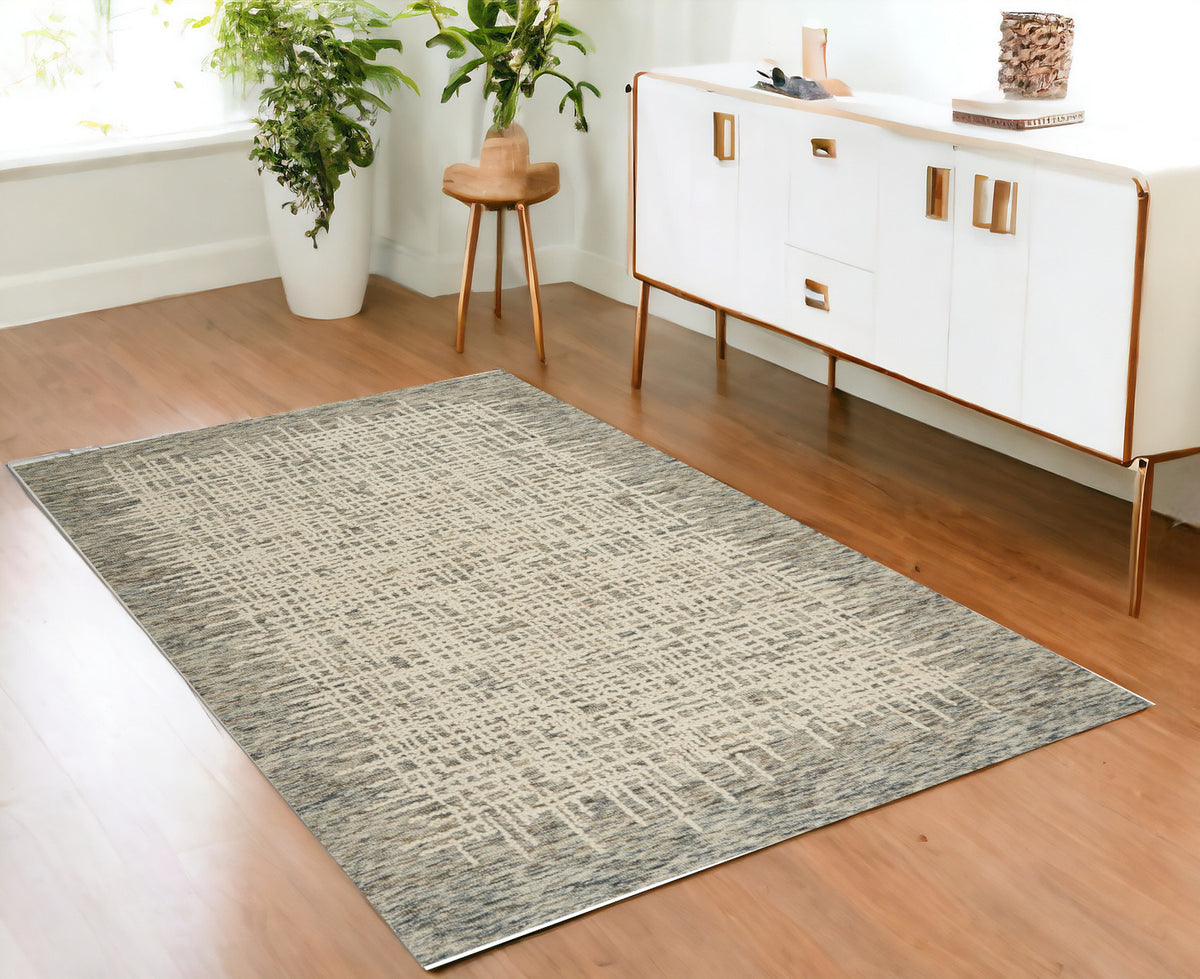 4' X 6' Ivory Brown and Gray Wool Abstract Area Rug