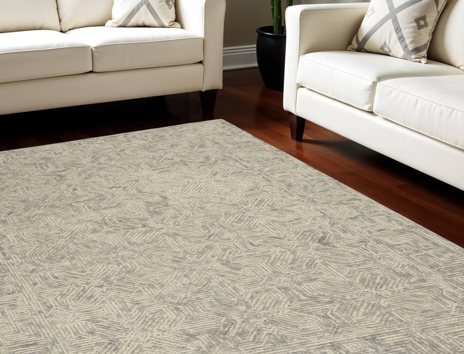 8' X 10' Beige and Gray Wool Abstract Geometric Area Rug