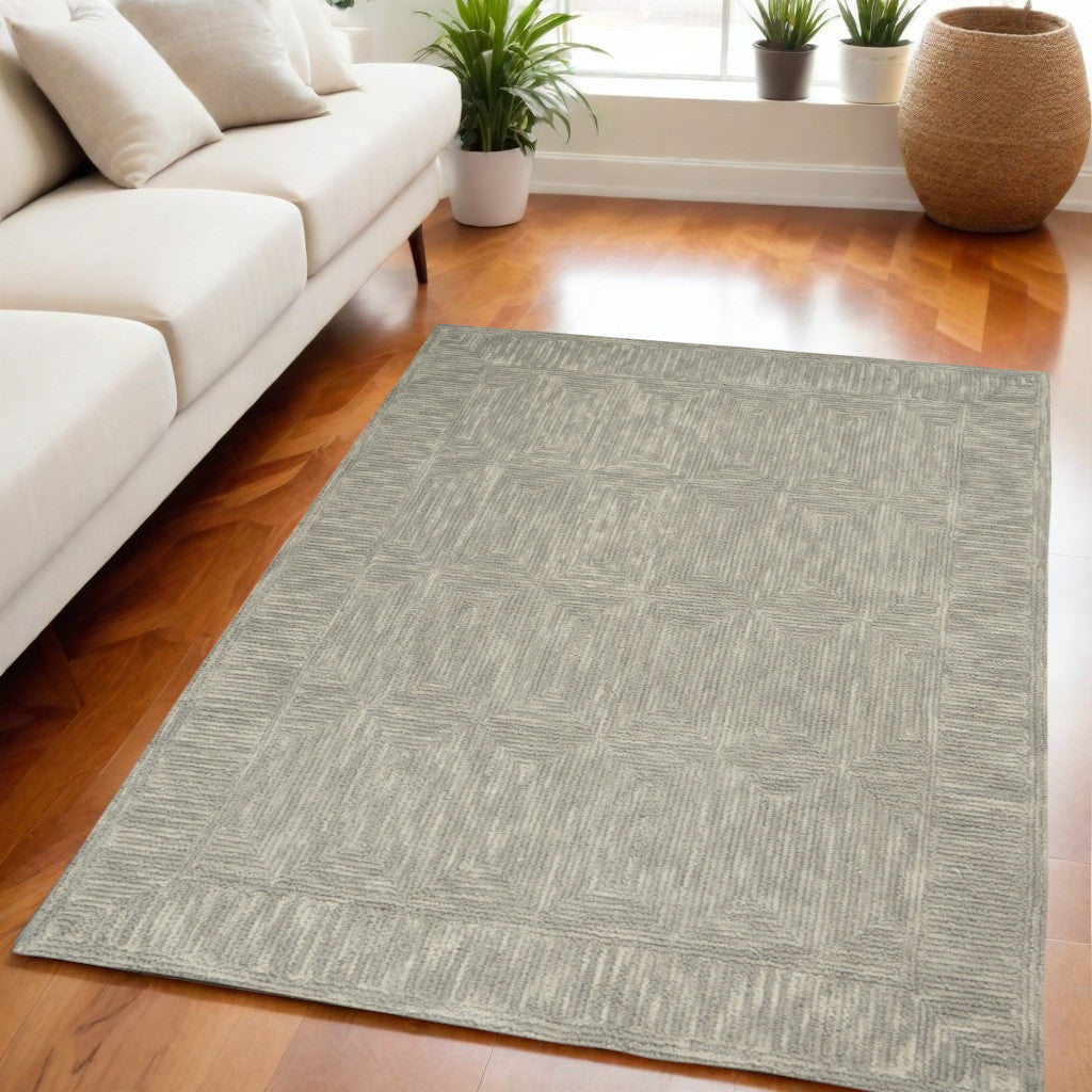 5' X 7' Gray Wool Geometric Area Rug