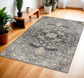 4' X 6' Gray and Black Floral Medallion Non Skid Area Rug