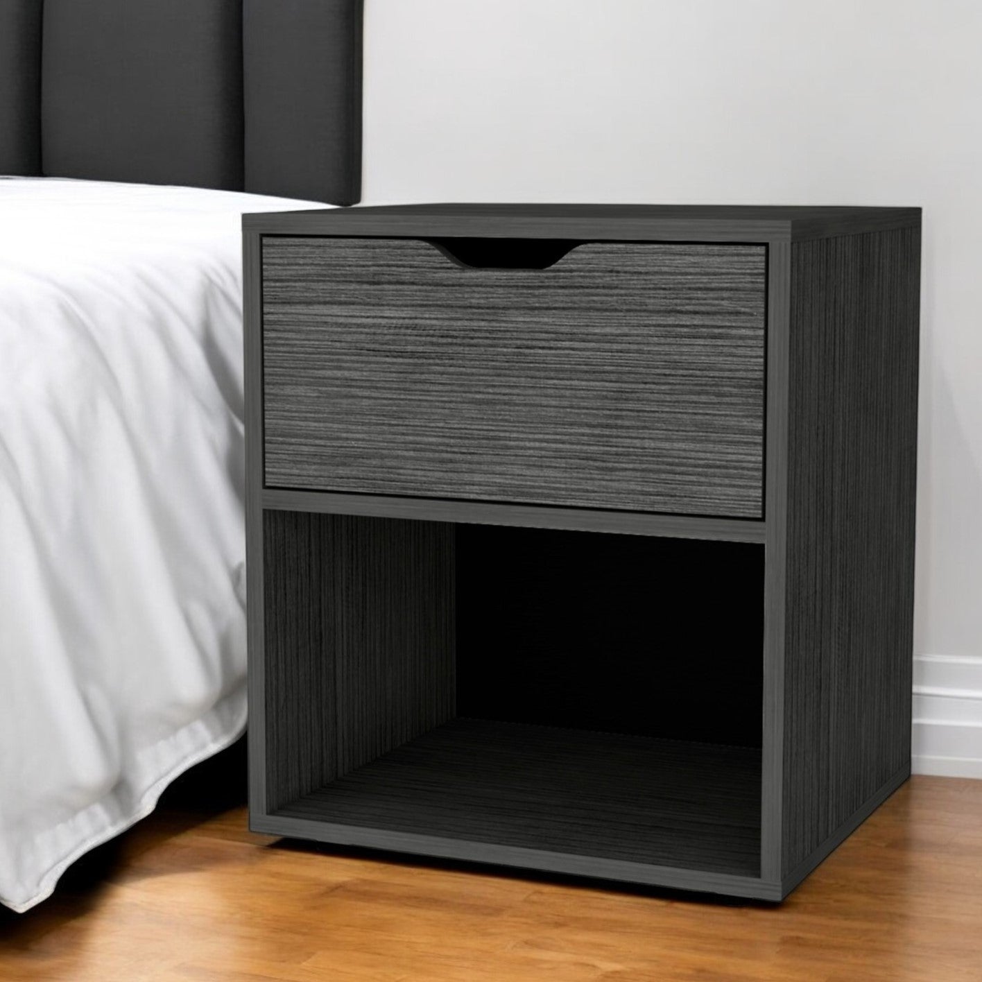 20'' Gray Wood One Drawer Nightstand