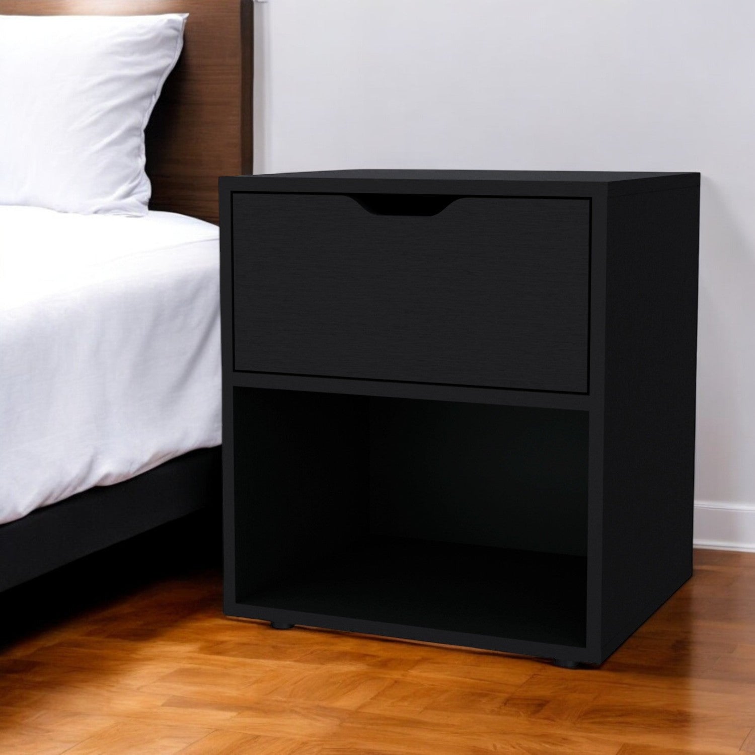 20'' Black Wood One Drawer Nightstand
