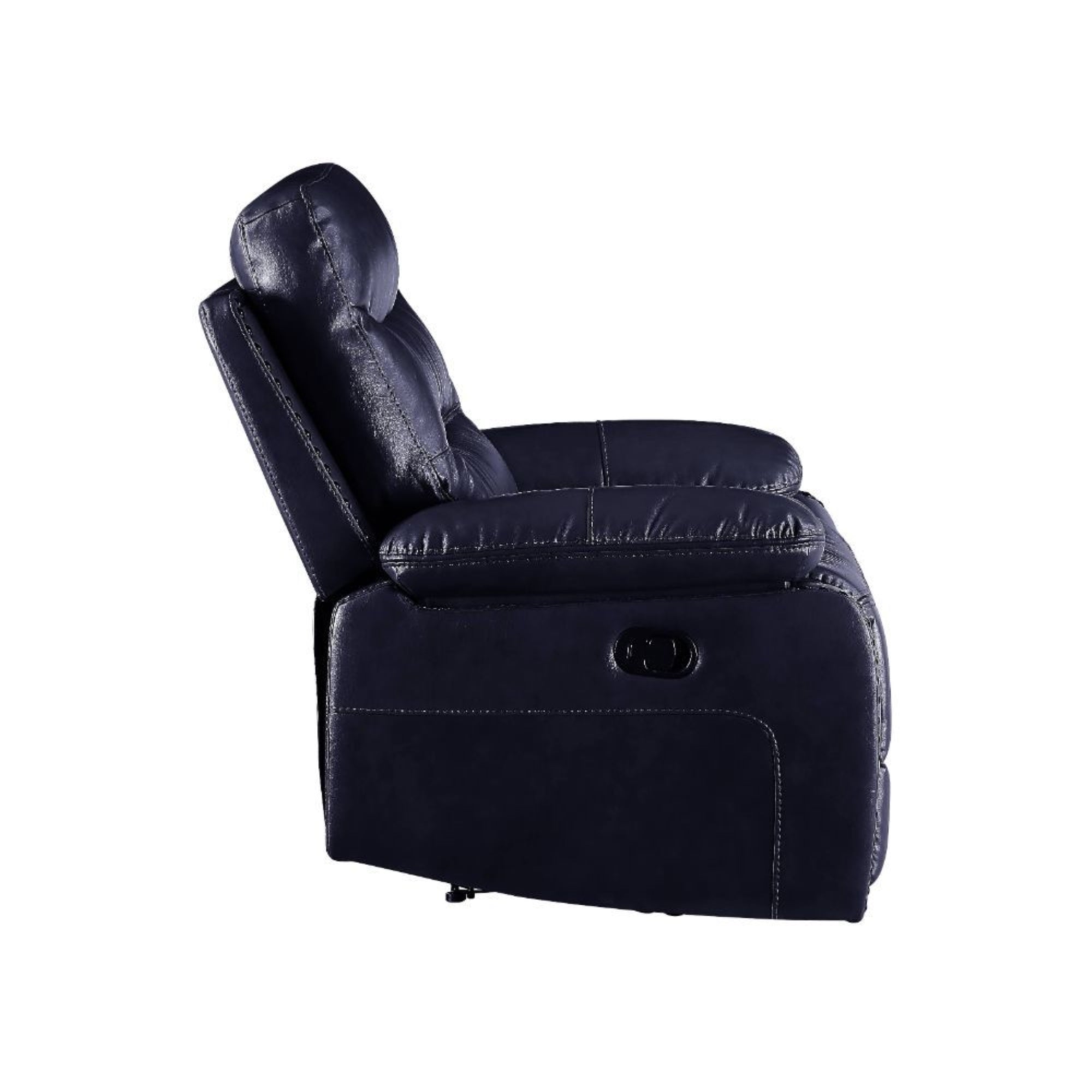 Acme Aashi Leather-Gel Tufted Motion Reclining Loveseat with Console in Navy