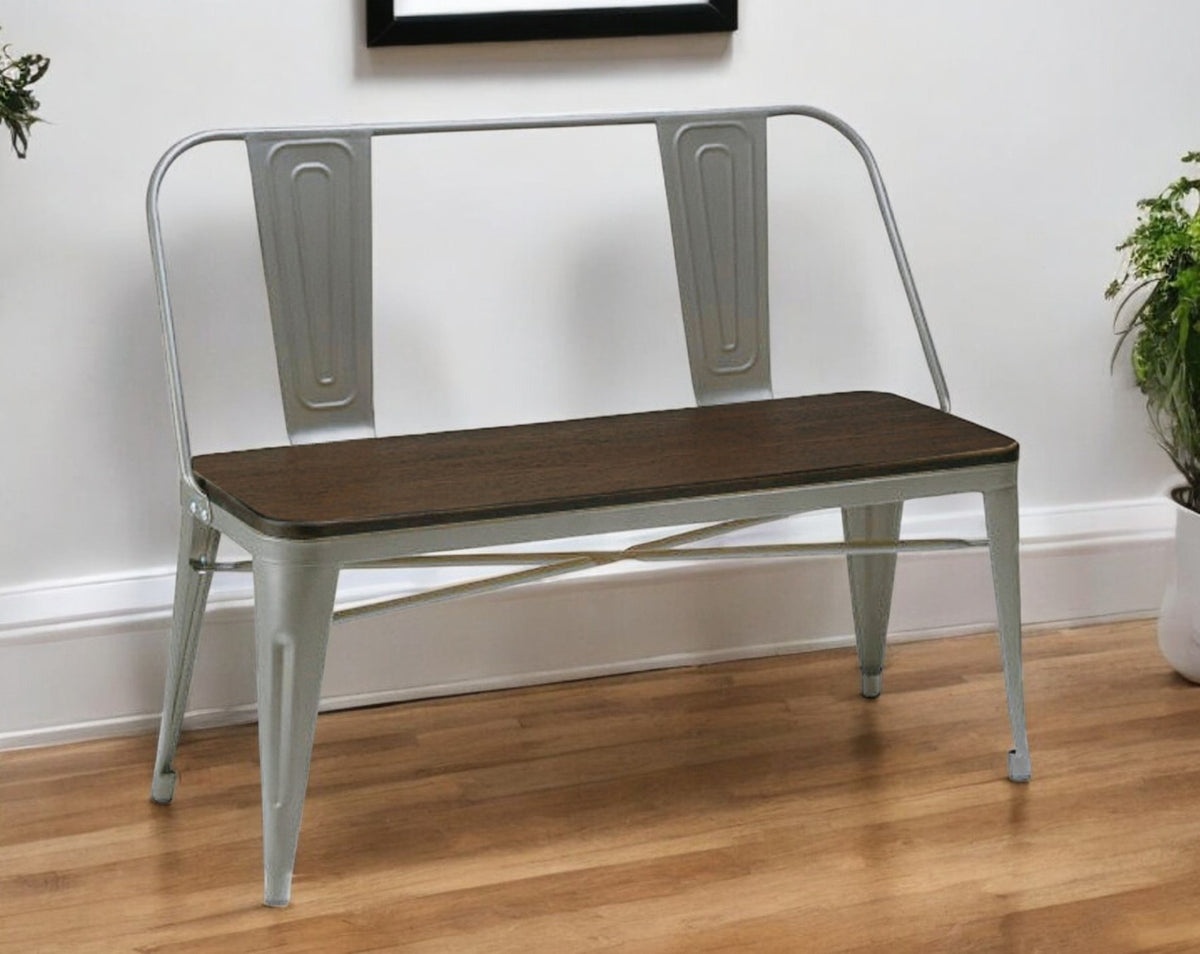 40'' Brown and Gray Metal And Solid Wood Dining Bench