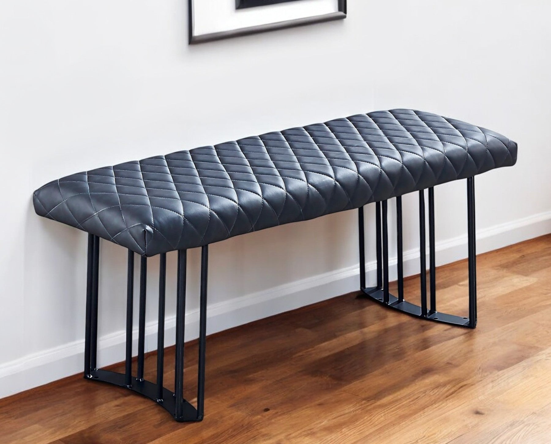47'' Dark Gray and Black Faux Leather Upholstered Dining Bench