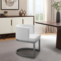 White and Silver Upholstered Fabric Wing Back Dining Arm Chair