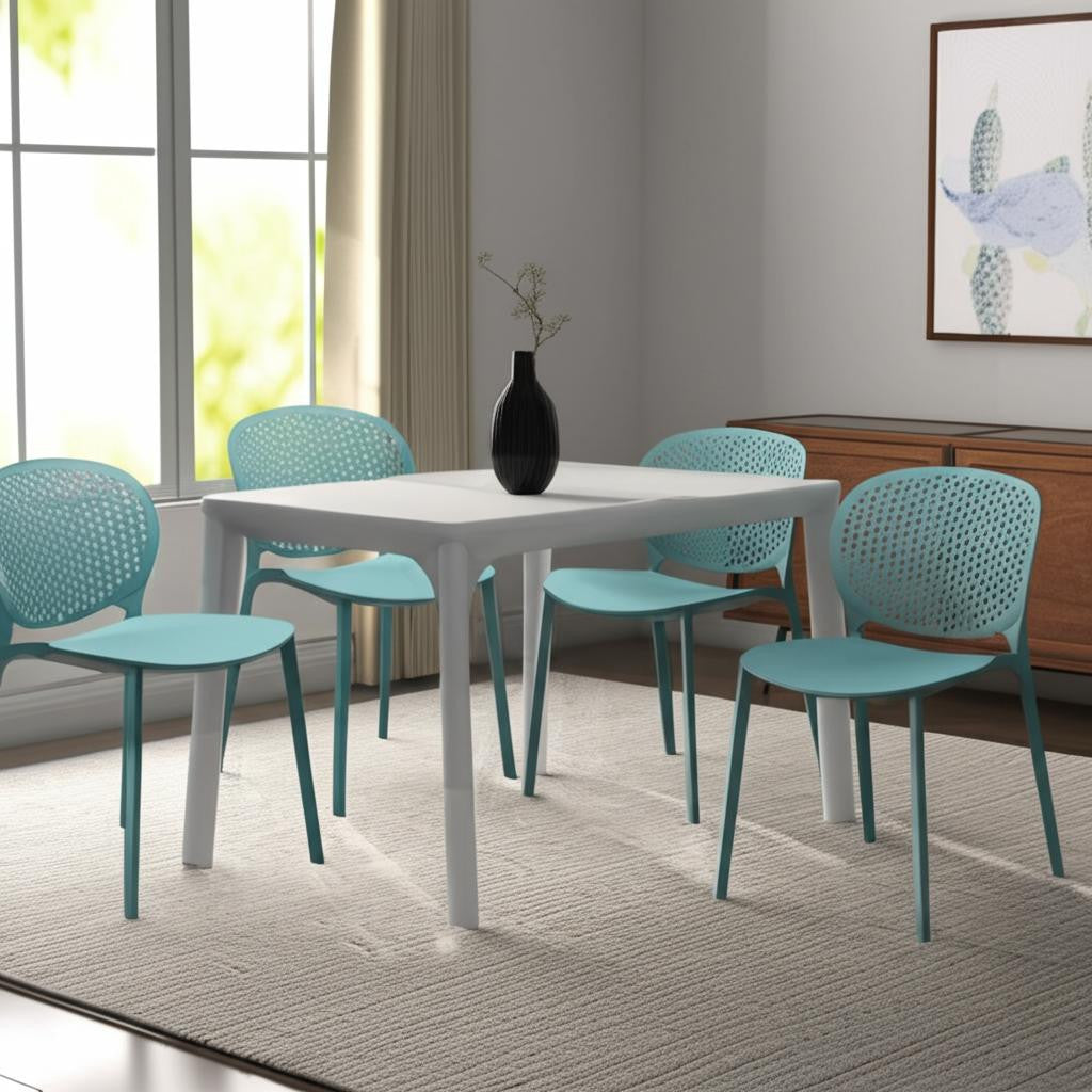 Set of Four Blue Heavy Duty Plastic Dining Side Chairs