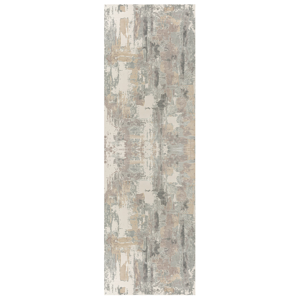 8 Beige Ivory And Gray Abstract Runner Rug