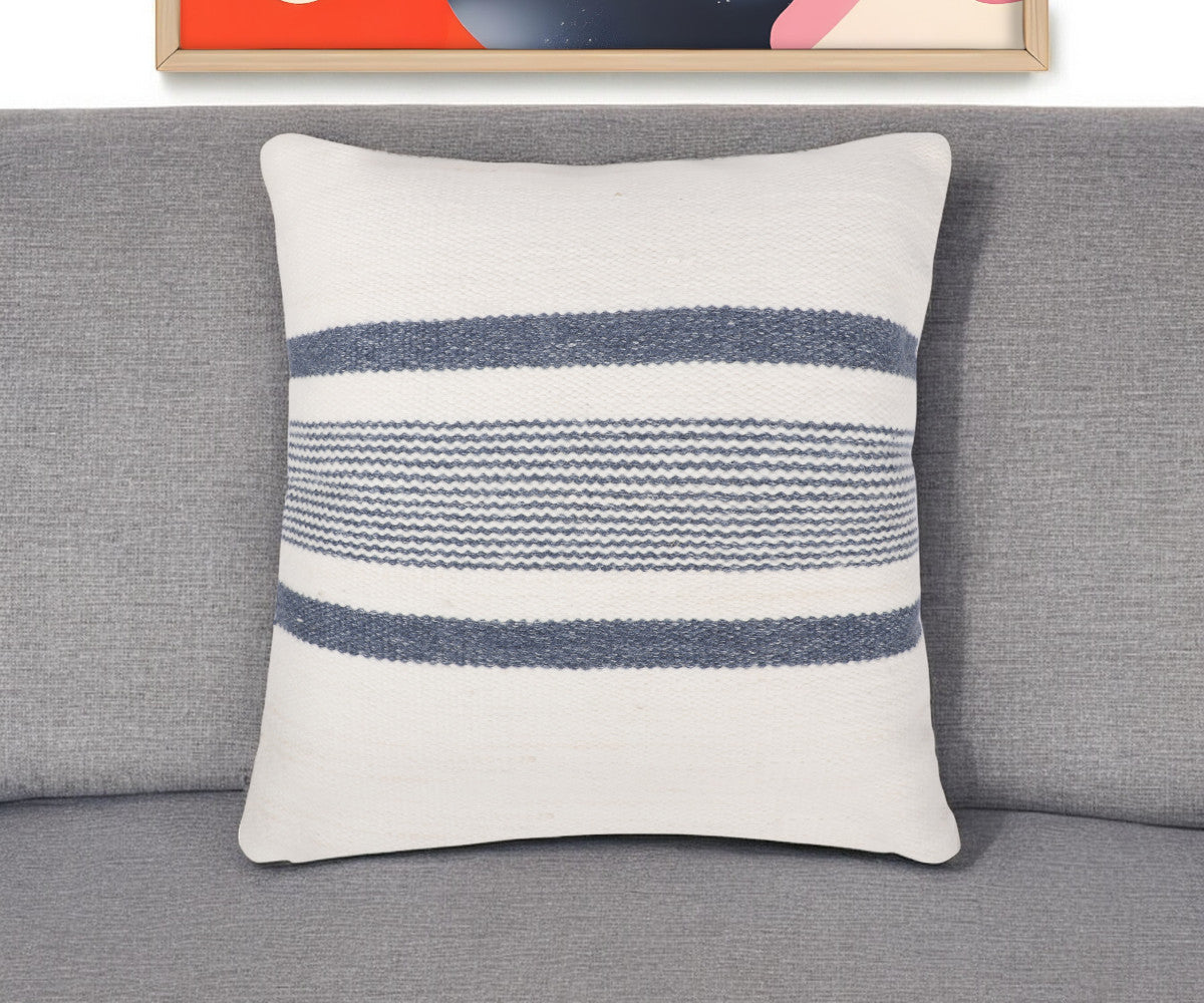 20'' Navy and White Striped Throw Pillow With Ruffle