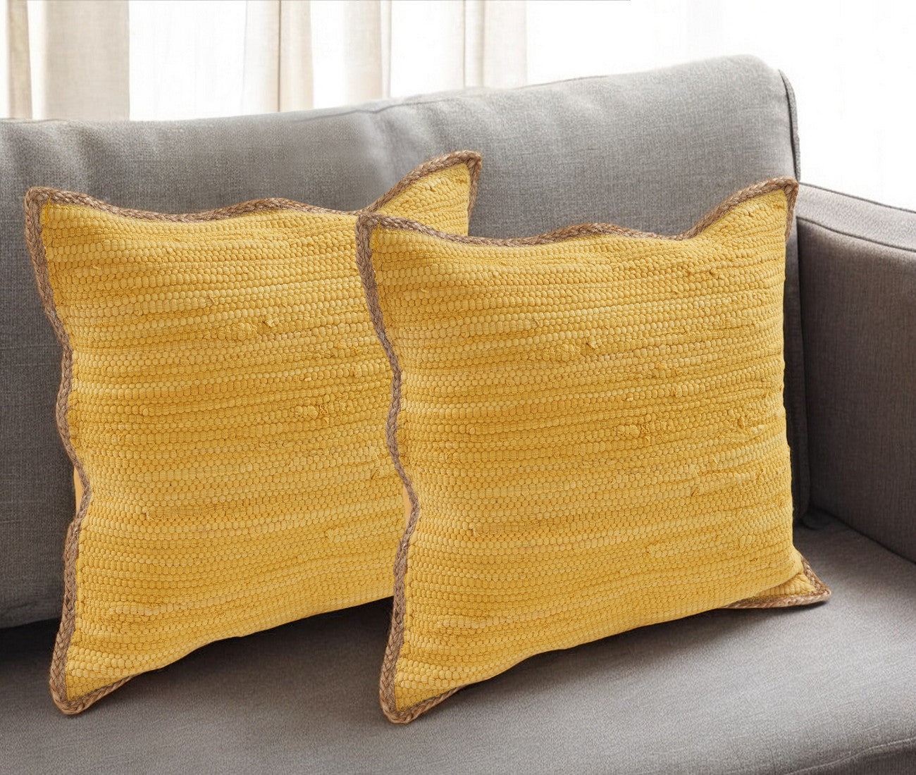 Set of Two 20'' Yellow Cotton Throw Pillows
