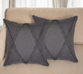 Set of Two Dark Gray Diamond Cotton Throw Pillow With Fringe