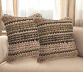 Set of Two 18'' Brown and Dark Green Striped Cotton Blend Throw Pillows with Texture