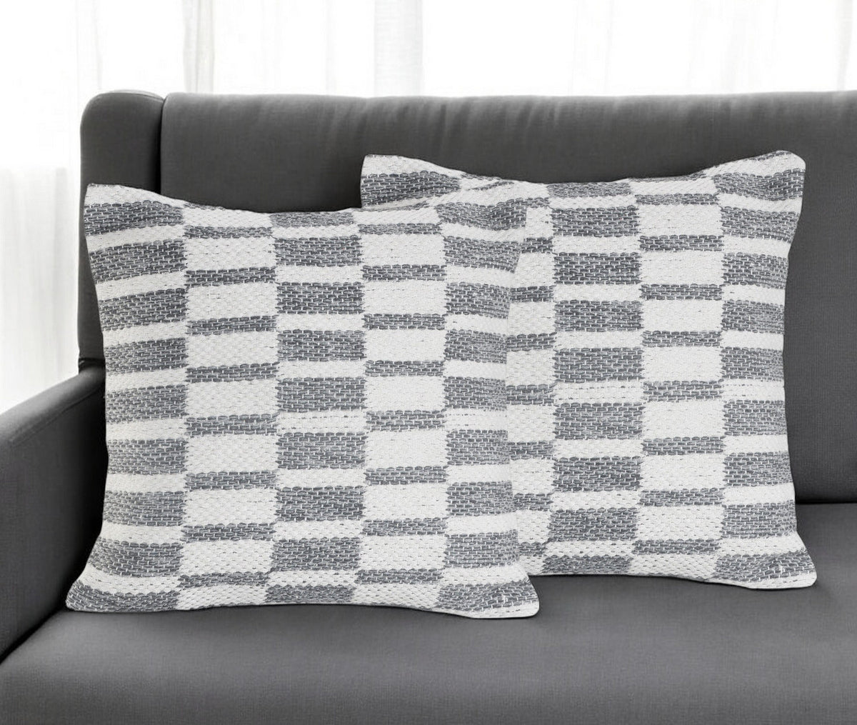 Set of Two 18'' Gray Geometric Cotton Throw Pillows