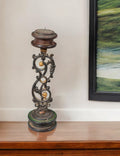 16'' Black Distressed Floral Metal Tabletop Tealight Candle Holder