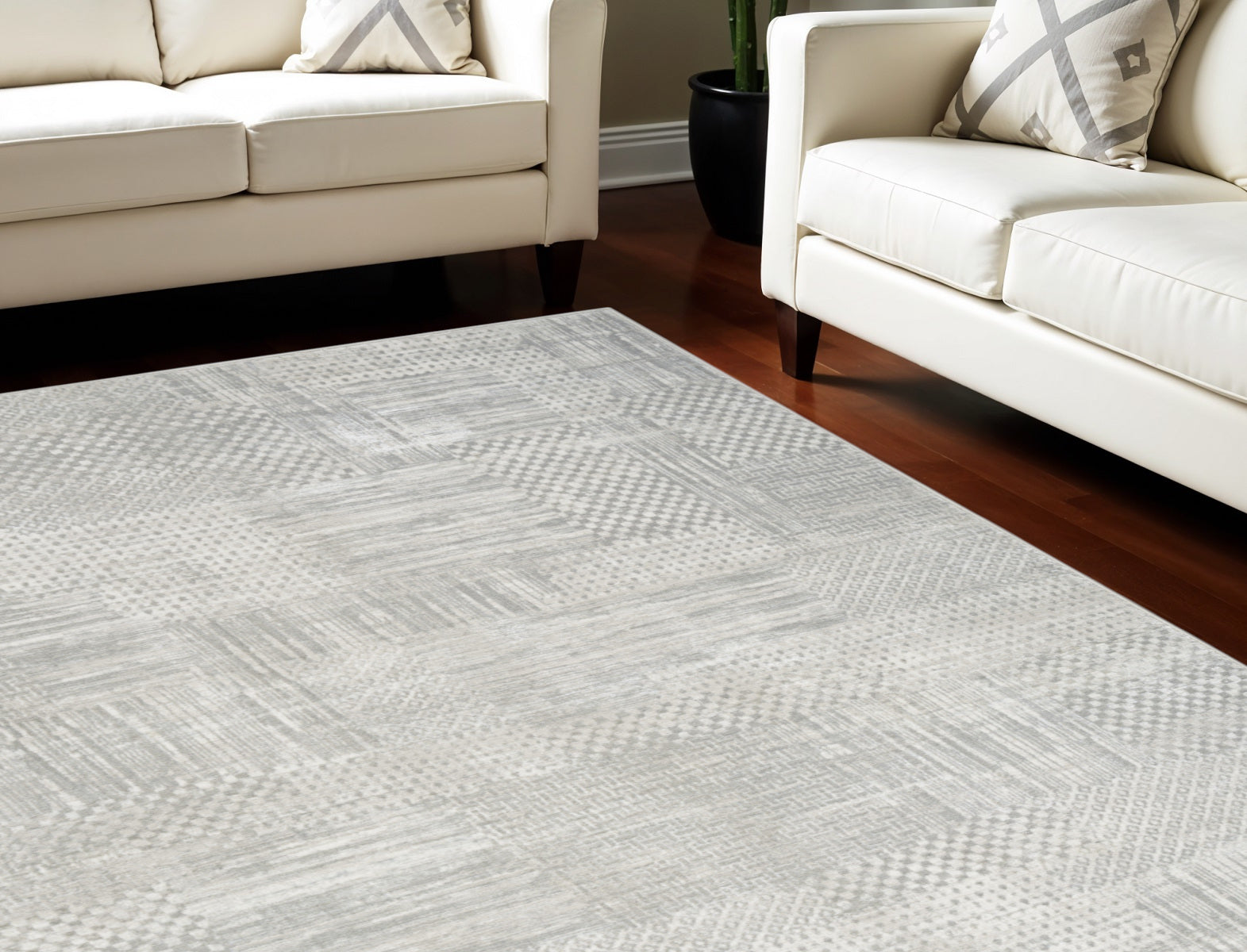 9' X 12' Ivory Silver and Gray Abstract Non Skid Area Rug