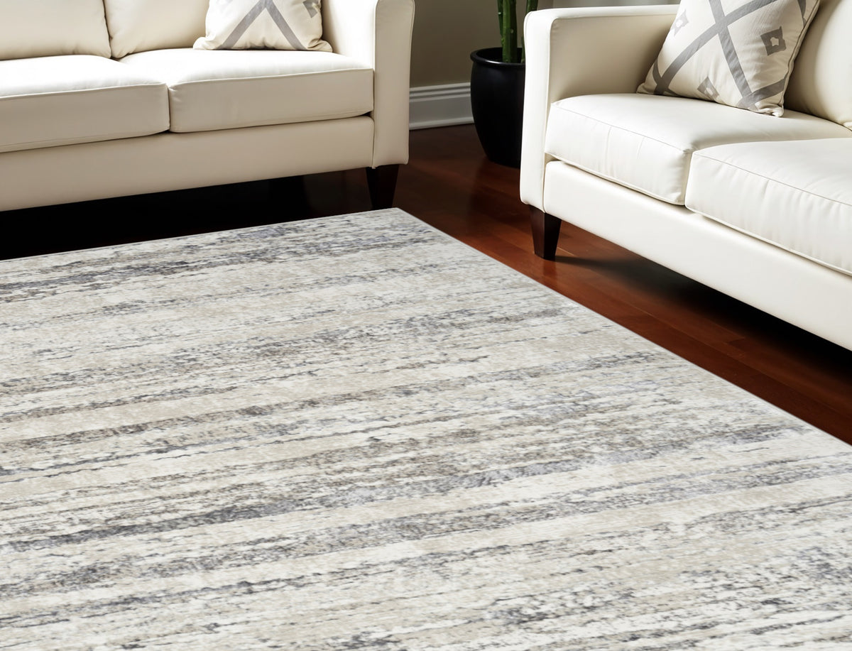 9' X 12' Cream and Gray Abstract Non Skid Area Rug