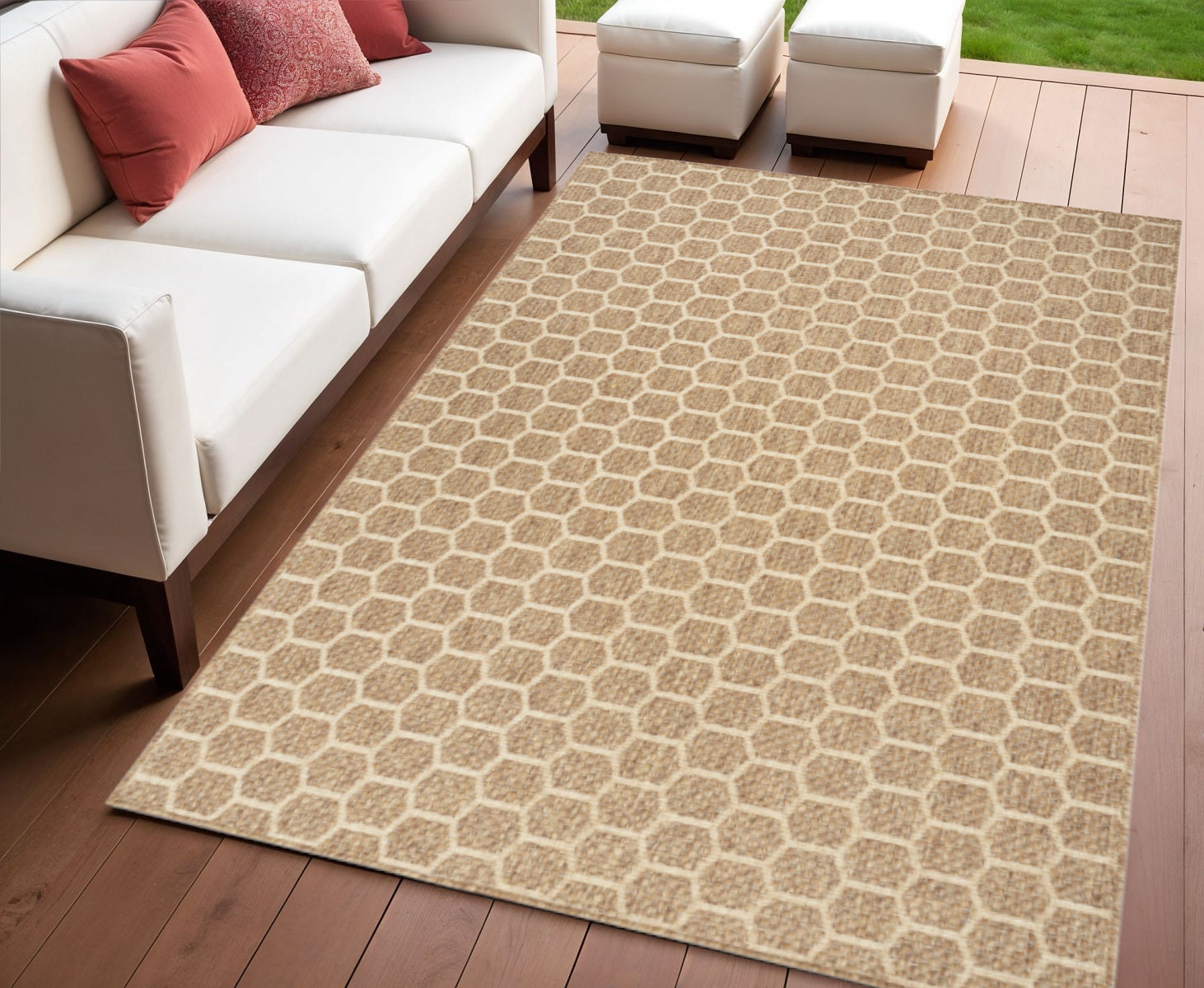 4 X 6 Natural And Beige Geometric Indoor Outdoor Area Rug