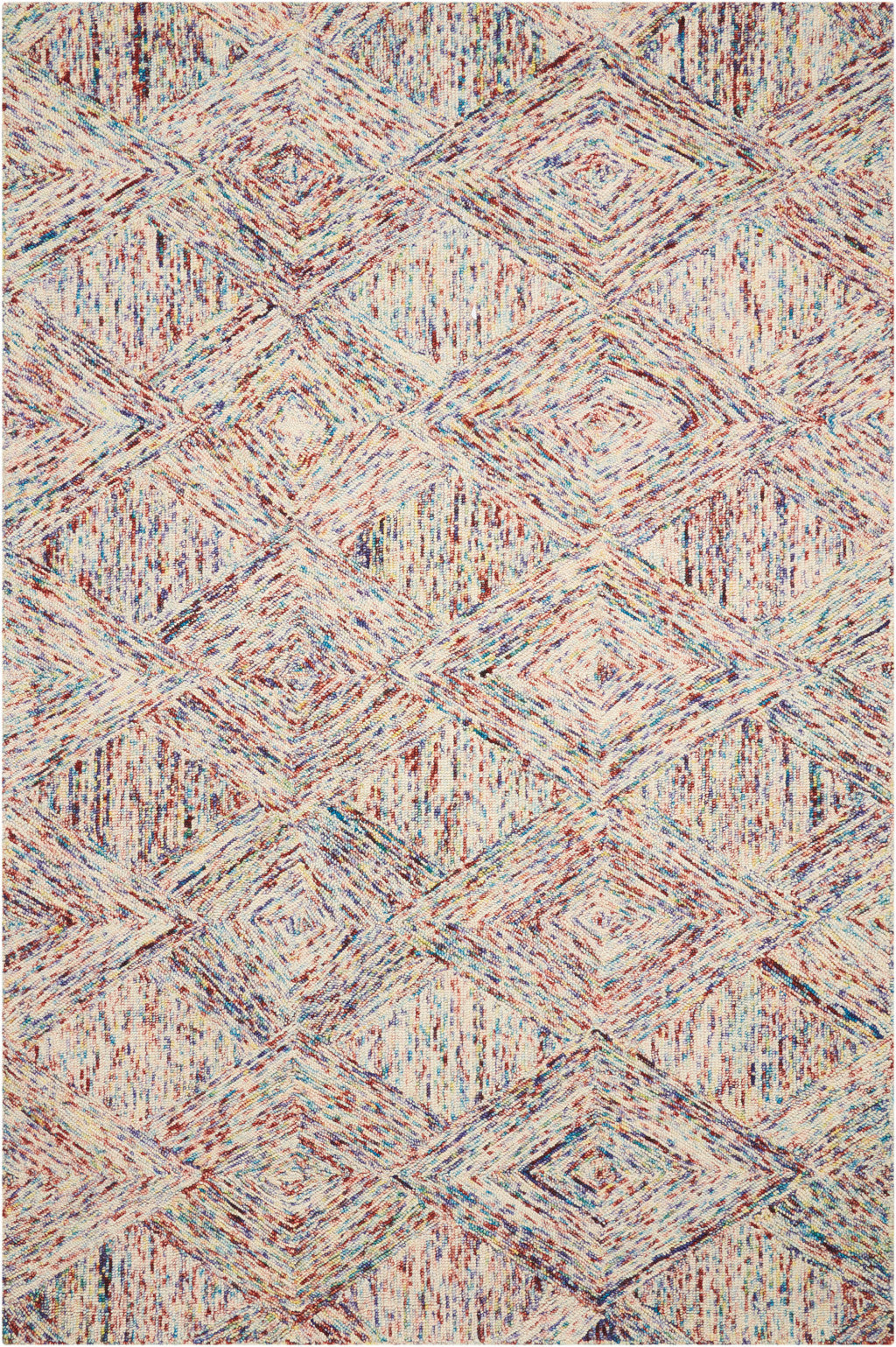 5' X 8' Ivory Red and Blue Wool Geometric Area Rug
