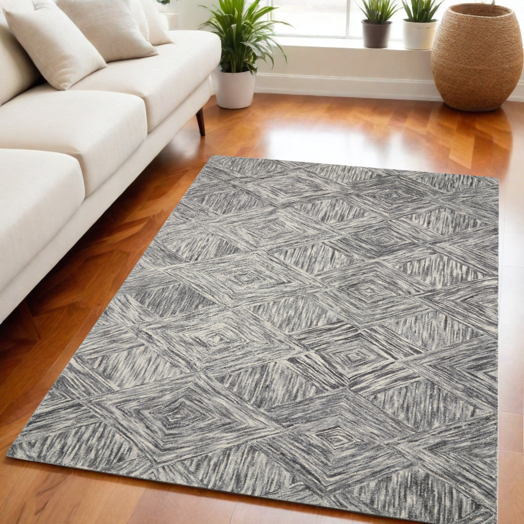 5' X 8' Charcoal and Ivory Wool Geometric Area Rug