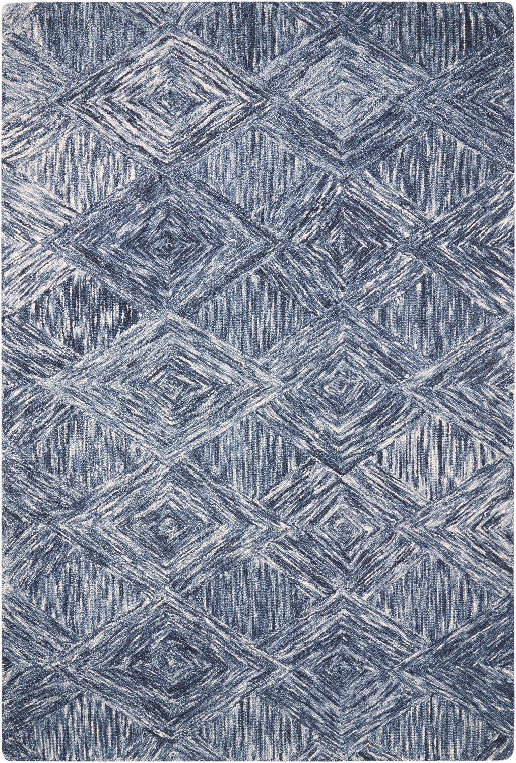 5' X 8' Denim Blue and Ivory Wool Geometric Area Rug