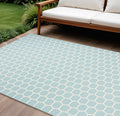 6 X 9 Aqua And Ivory Geometric Indoor Outdoor Area Rug