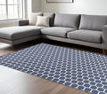6 X 9 Navy Blue And Ivory Geometric Indoor Outdoor Area Rug