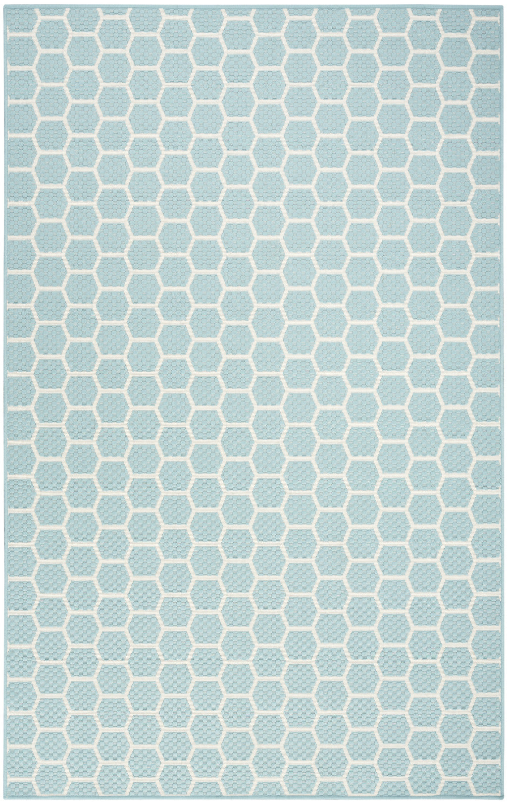 5 X 7 Aqua And Ivory Geometric Indoor Outdoor Area Rug