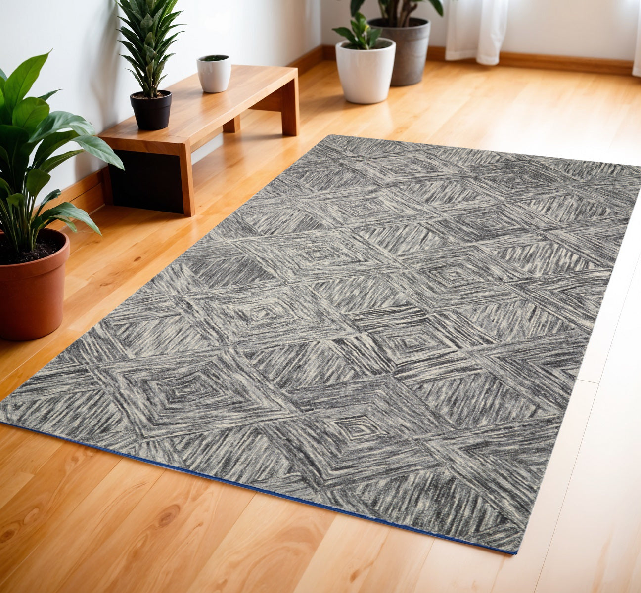 4' X 6' Charcoal and Ivory Wool Geometric Area Rug