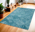 4' X 6' Blue and Ivory Wool Geometric Area Rug