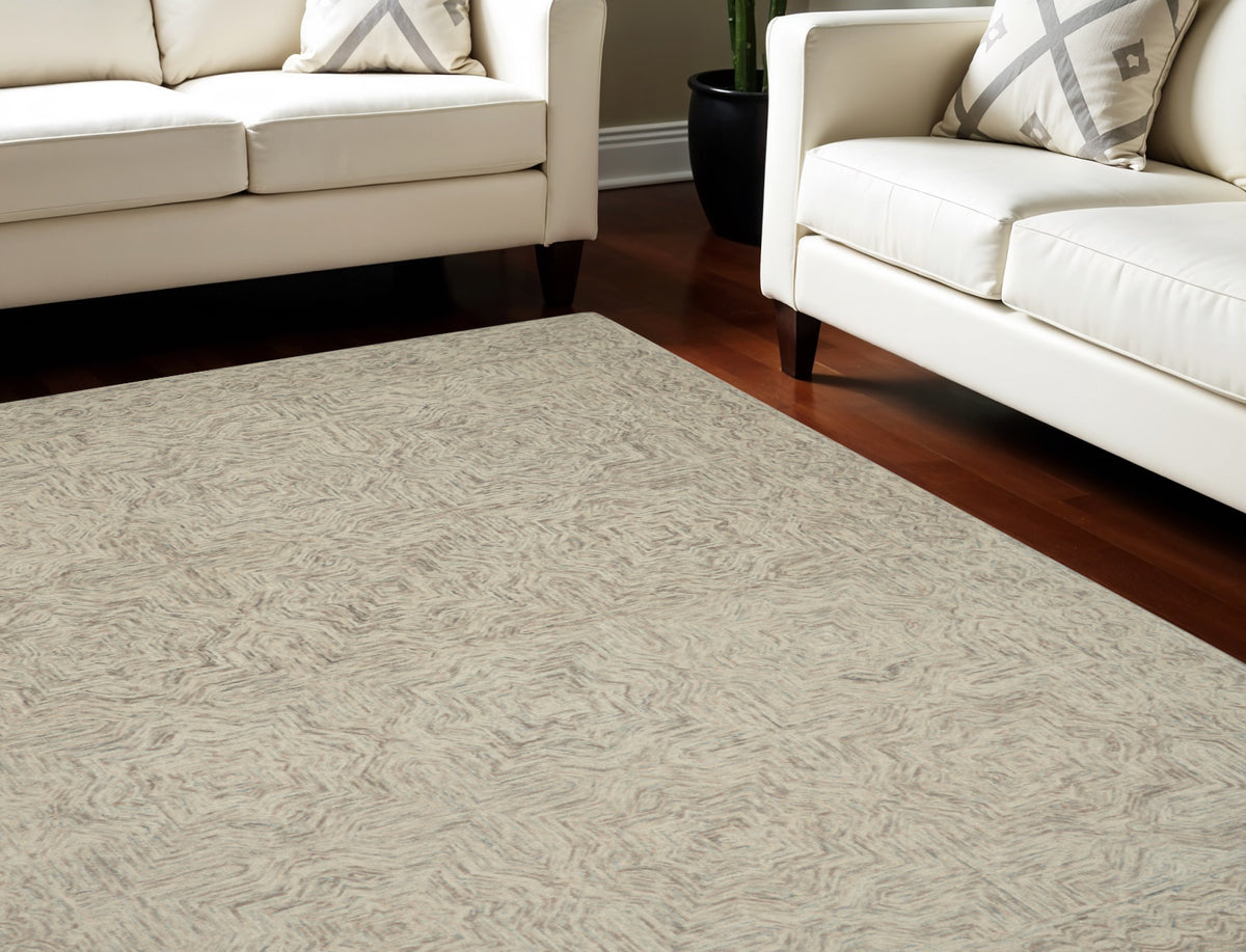 8' X 11' Blue and Ivory Wool Geometric Area Rug
