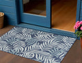 3 X 5 Navy Blue And Ivory Palm Leaf Indoor Outdoor Area Rug