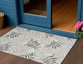 3 X 5 Gray Black And Ivory Palm Leaf Indoor Outdoor Area Rug