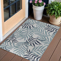 3 X 5 Blue Ivory And Navy Blue Palm Leaf Indoor Outdoor Area Rug