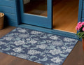3 X 5 Navy Blue And Ivory Floral Indoor Outdoor Area Rug