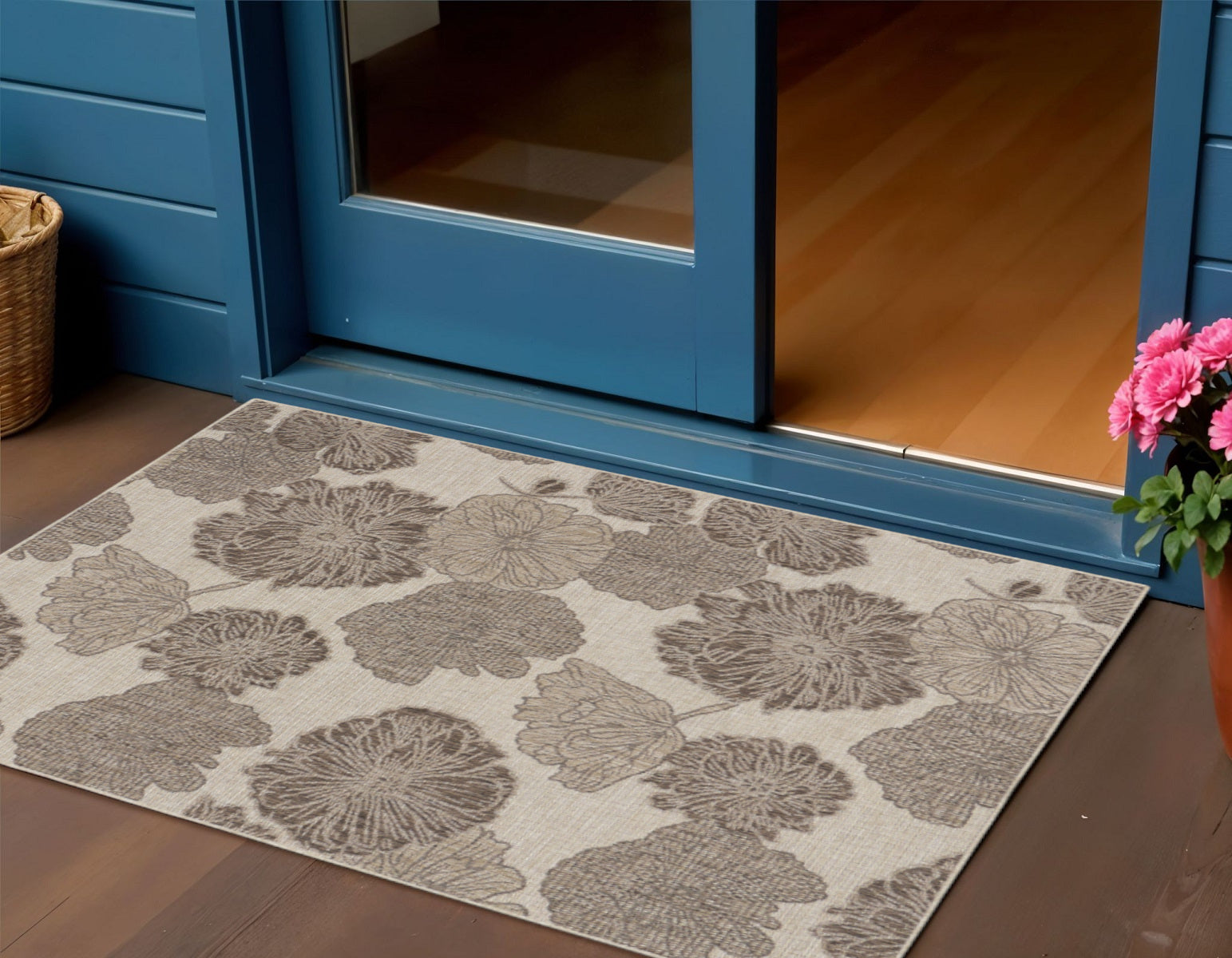 3 X 5 Natural And Ivory Floral Indoor Outdoor Area Rug
