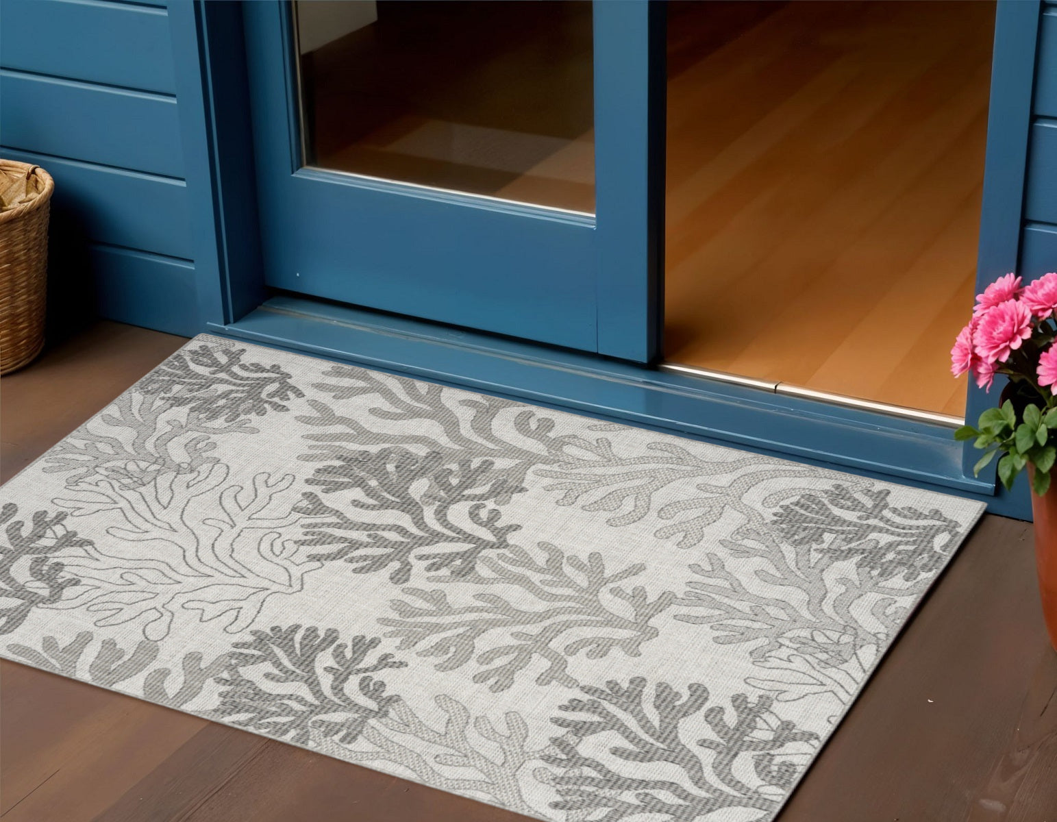 3 X 5 Gray Black And Ivory Nautical Indoor Outdoor Area Rug