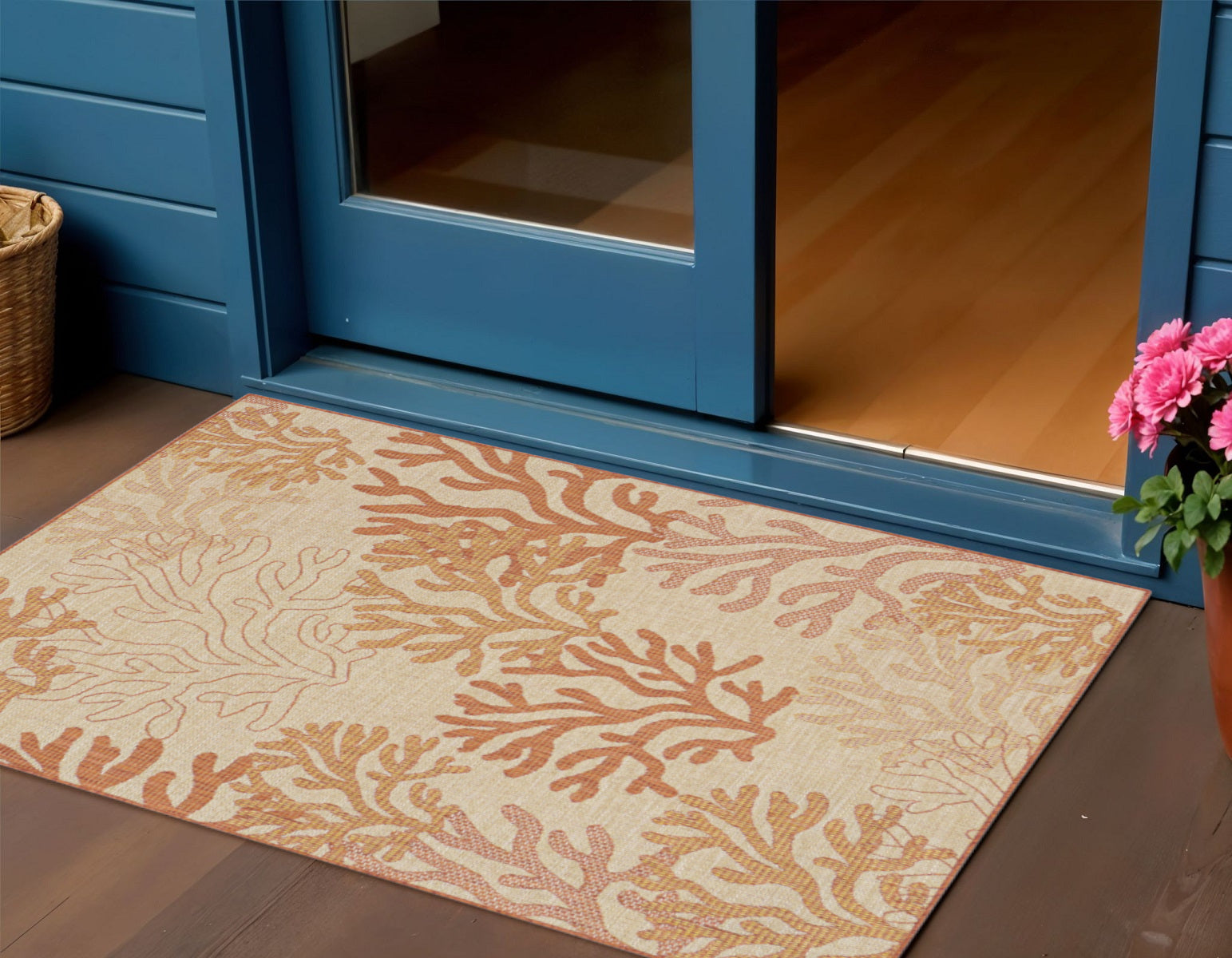 3 X 5 Coral And Beige Nautical Indoor Outdoor Area Rug