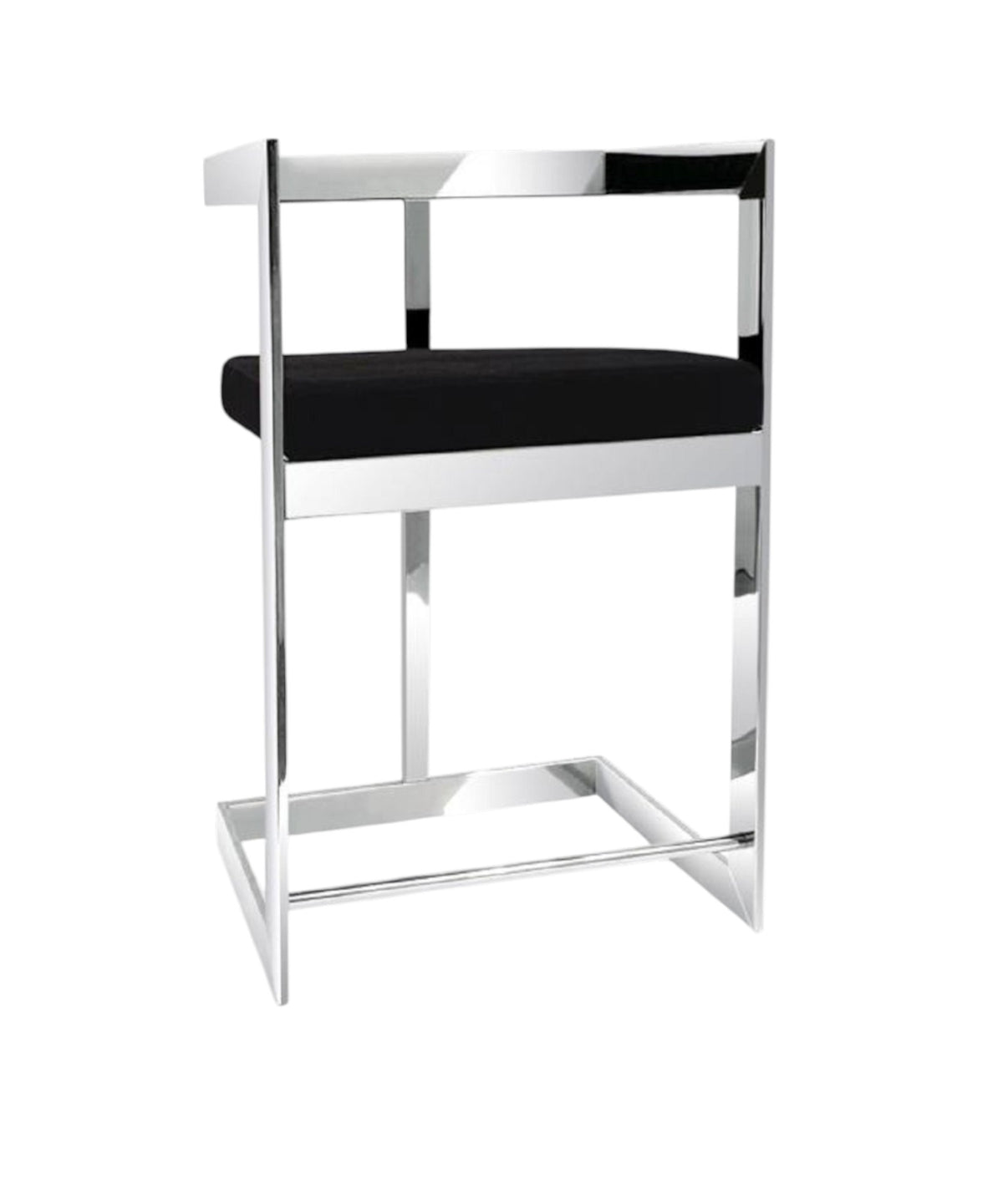 30'' Black and Silver Velvet and Stainless Steel Low Back Bar Height Bar Chair