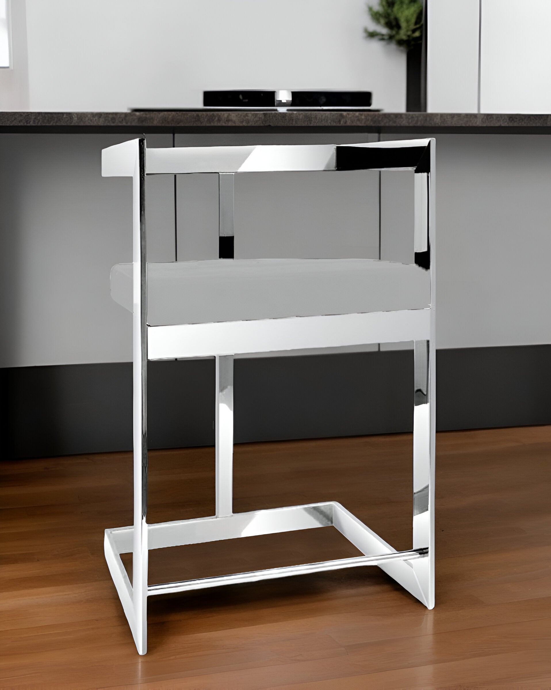26'' Gray and Silver Velvet and Stainless Steel Low Back Counter Height Bar Chair