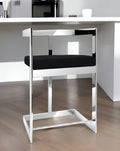 26'' Black and Silver Velvet and Stainless Steel Low Back Counter Height Bar Chair