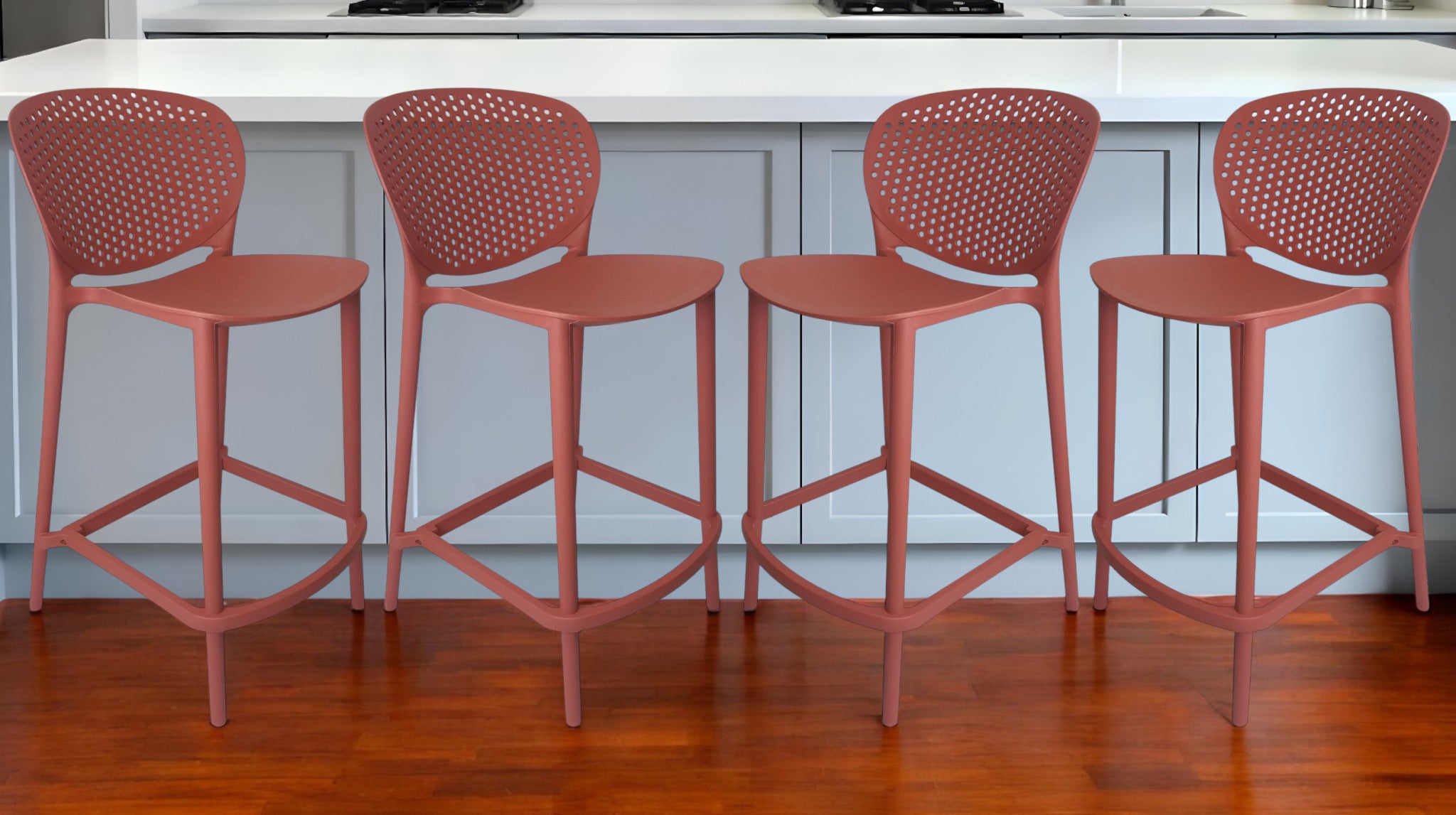 Set of Four 30'' Orange Heavy Duty Plastic Low Back Bar Height Bar Chairs