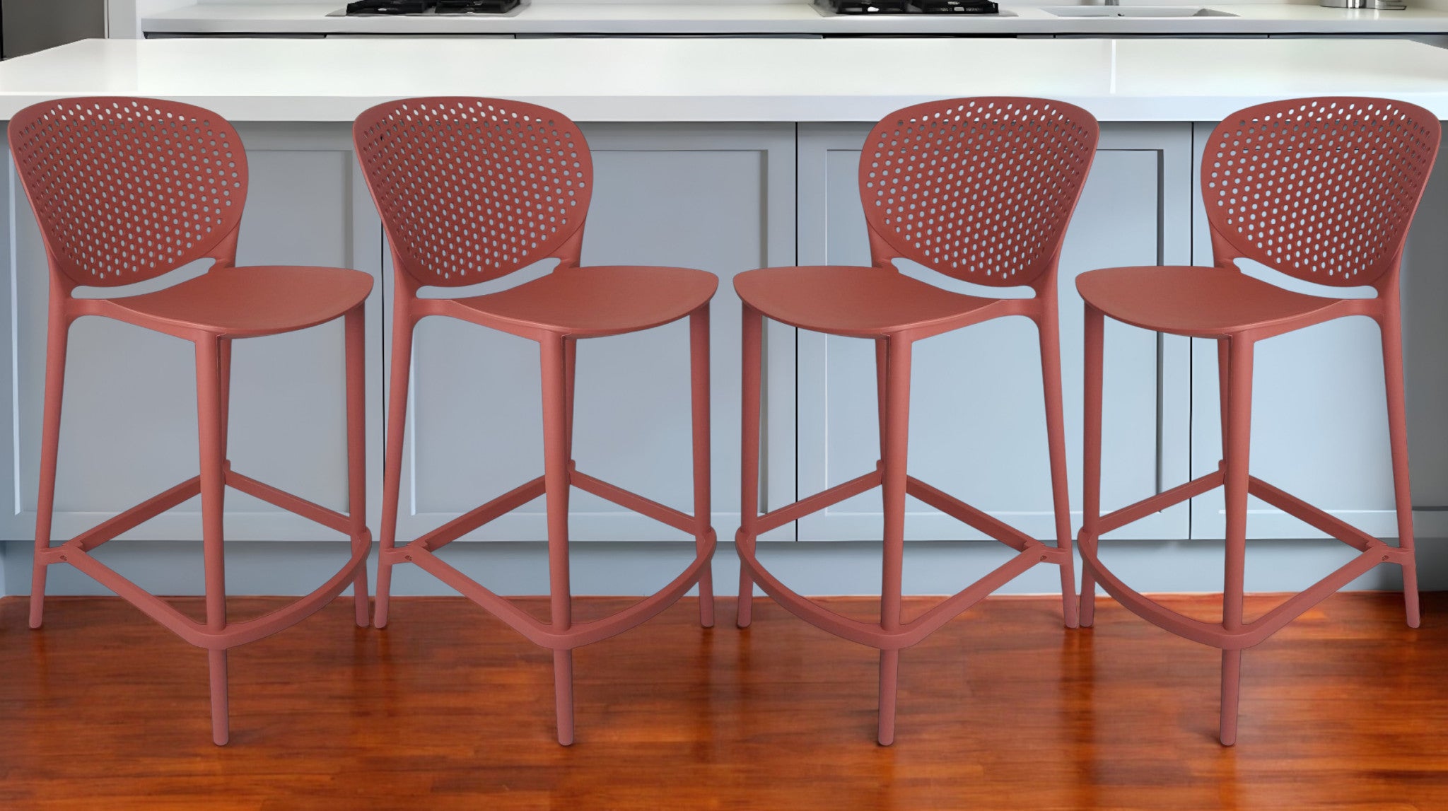 Set of Four 26'' Orange Heavy Duty Plastic Low Back Counter Height Bar Chairs